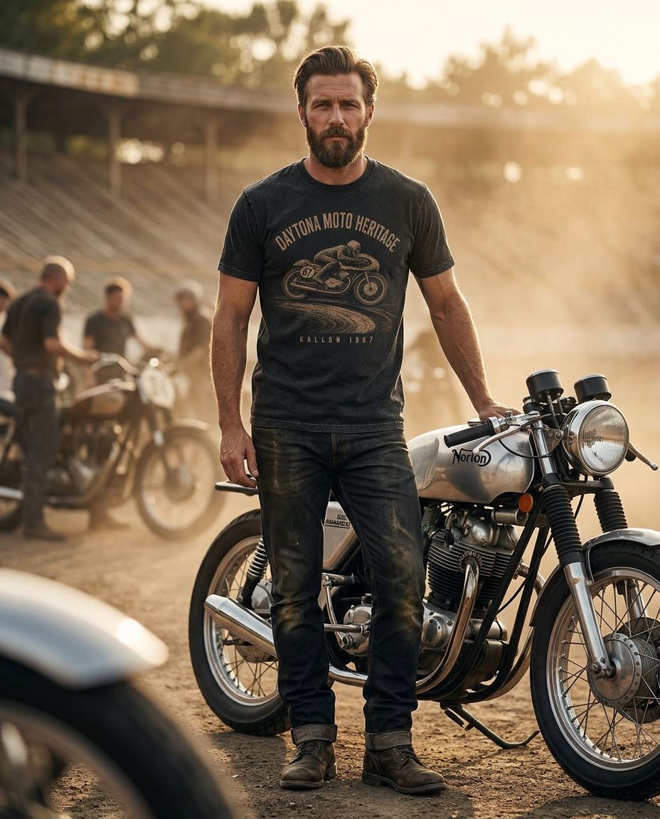 Daytona Moto Heritage 1967 Tee — GALLON JEANS lifestyle campaign image