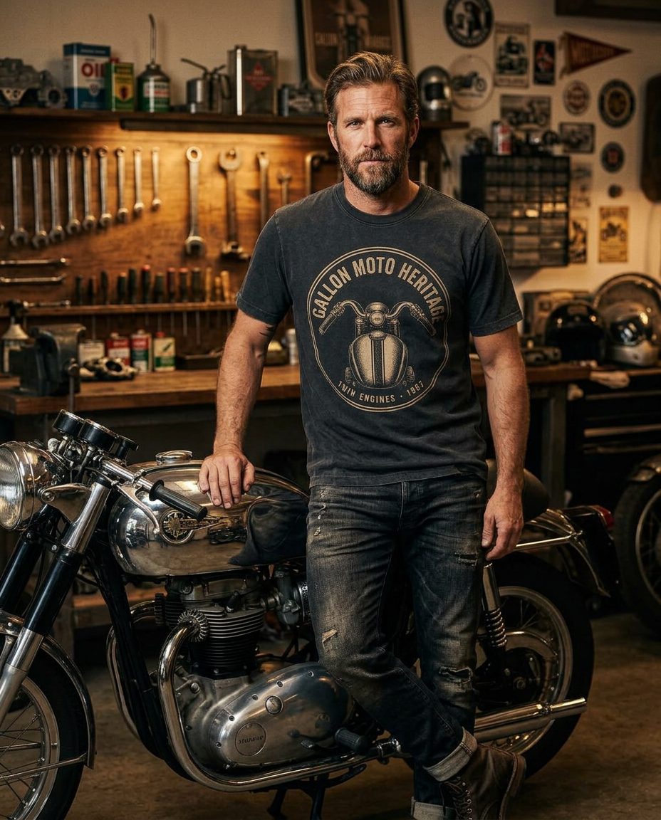 Motorcycles Heritage Tee — GALLON JEANS lifestyle campaign image