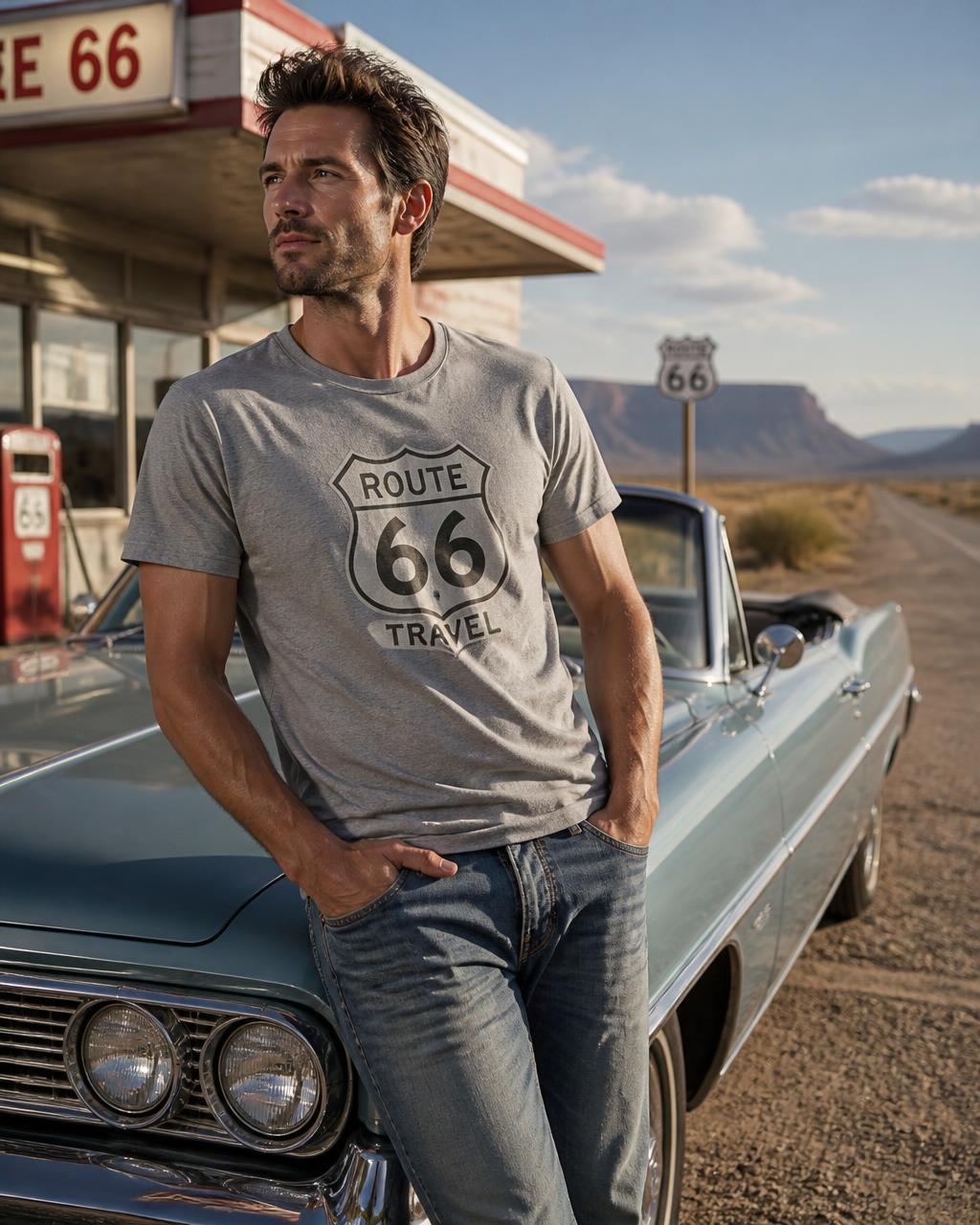 Route 66 Travel Tee — GALLON JEANS lifestyle campaign image