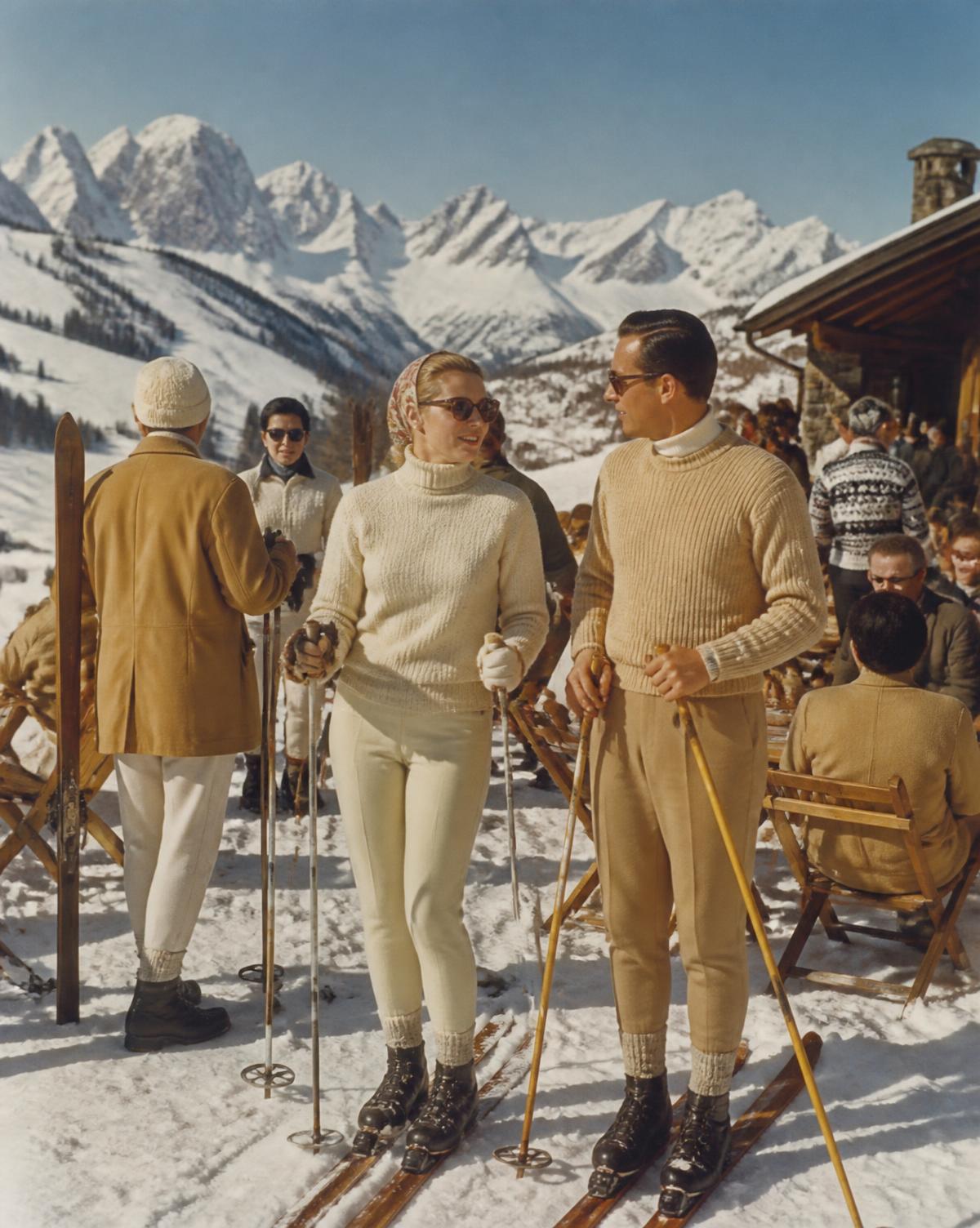 Vintage alpine terrace in cream and camel knitwear